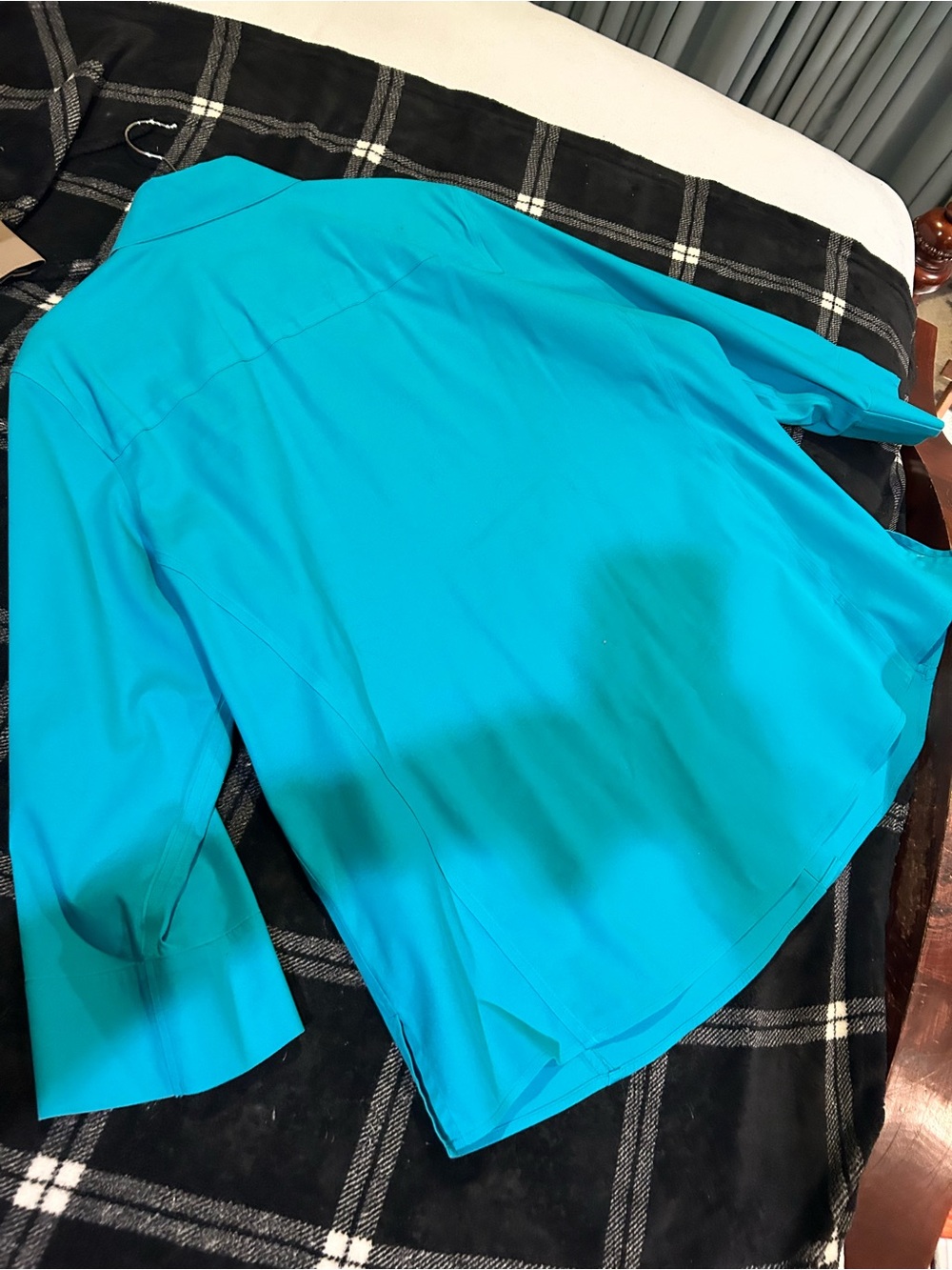 Foxcroft Teal Button-Down Stretch Blouse